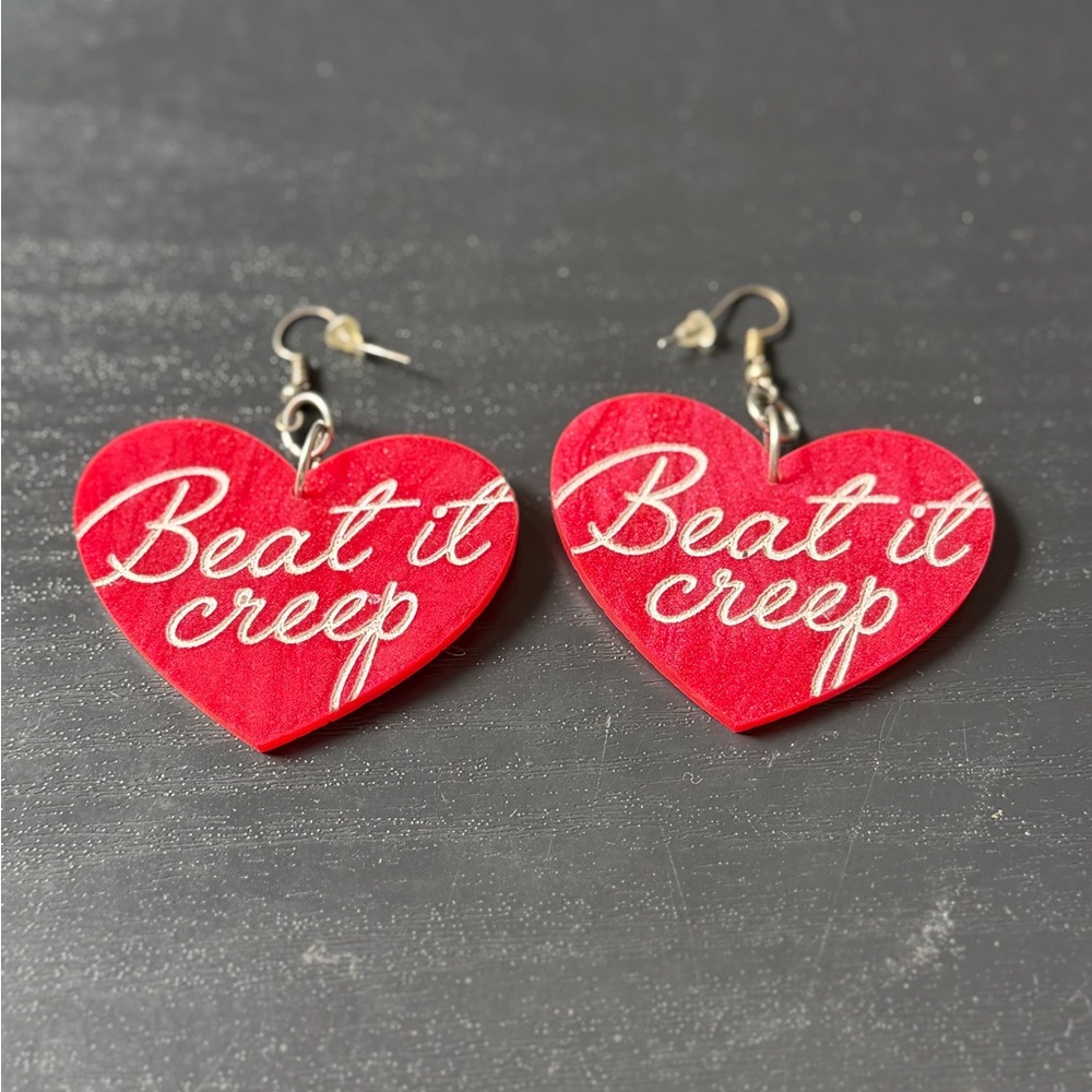 Red 'Beat It Creep' Heart Earrings